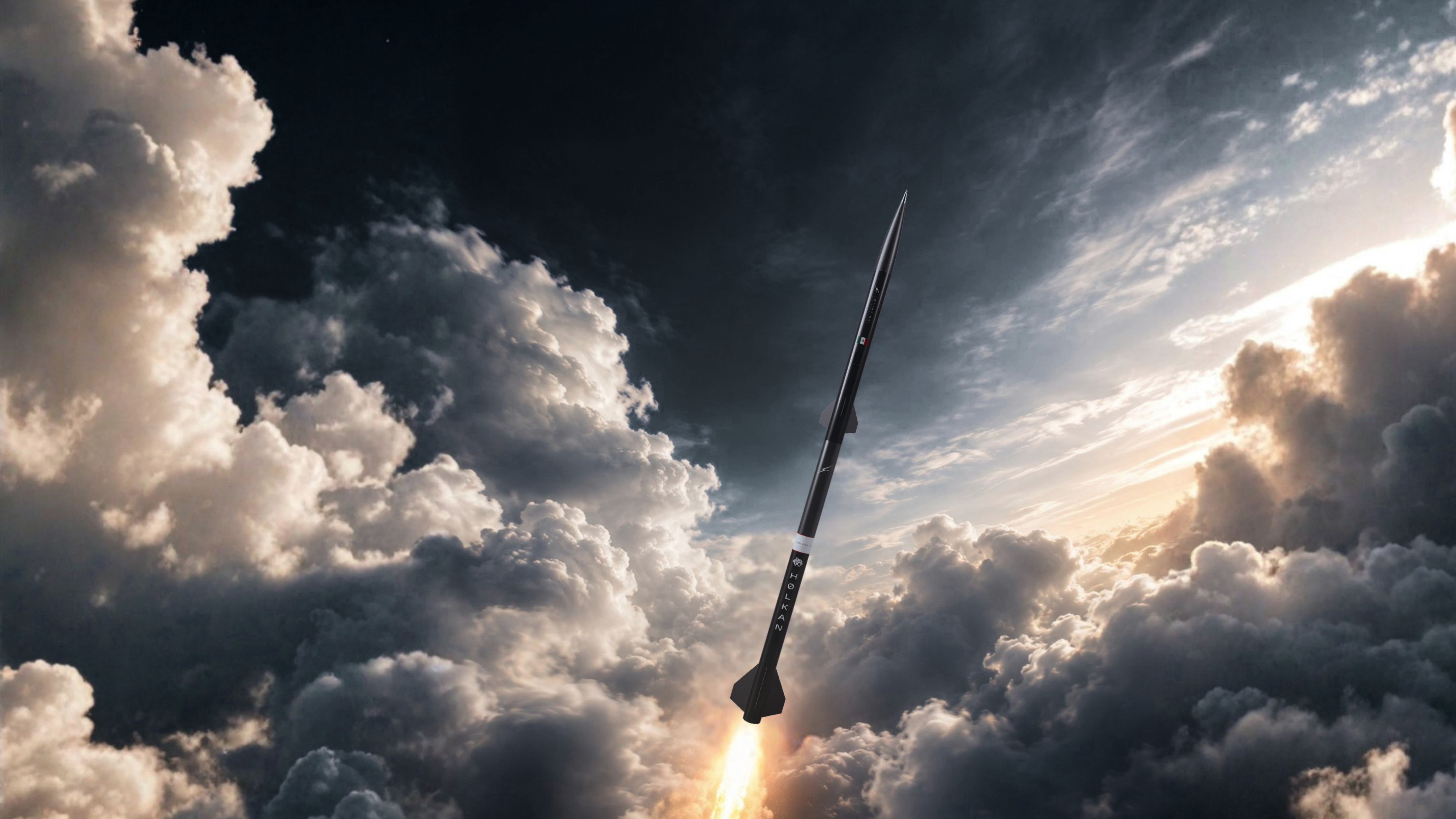 H0LKAN launch vehicle ascending above the clouds