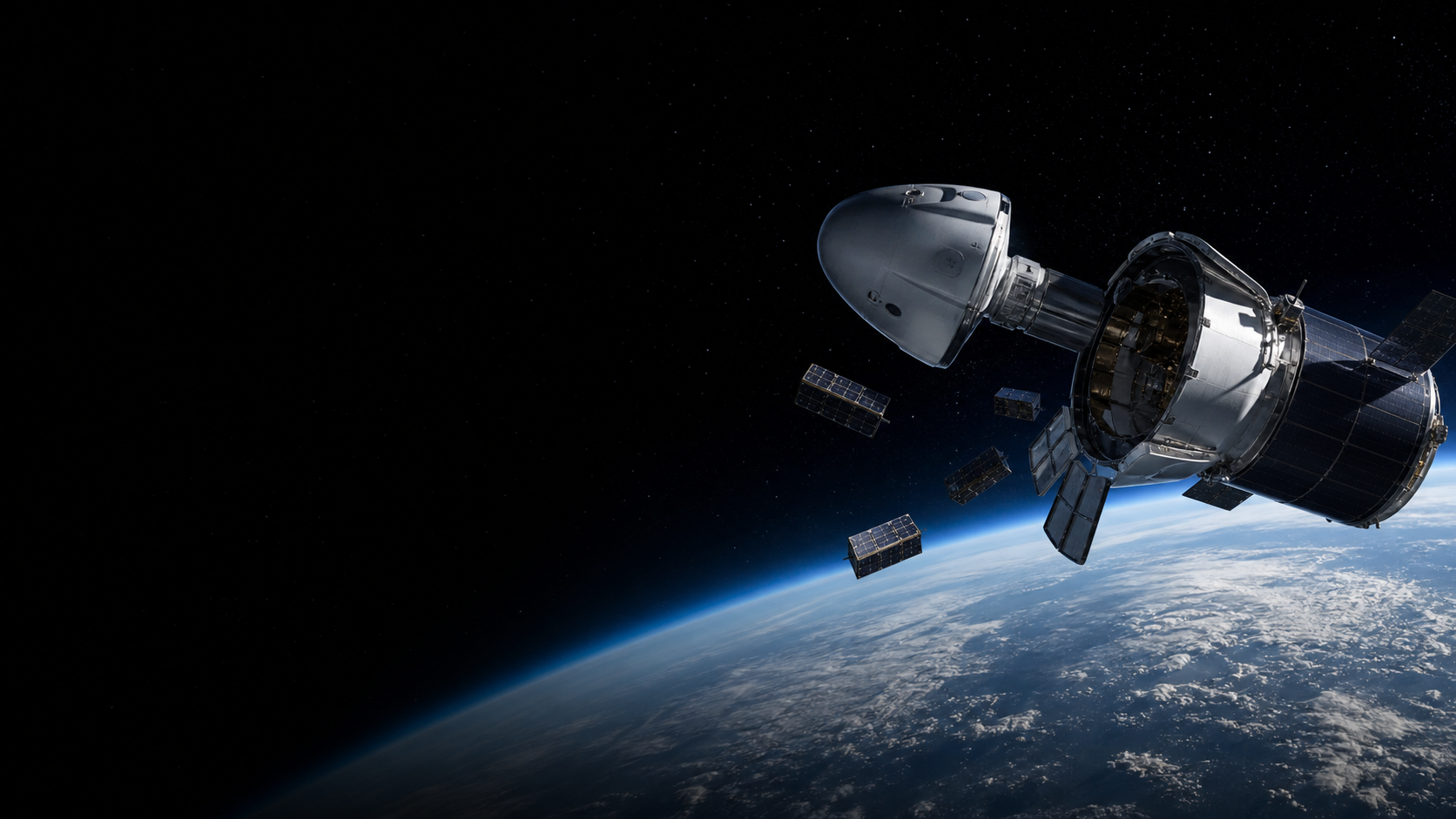 Crew-rated spacecraft deploying satellites above Earth